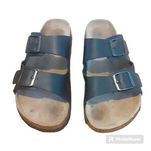Crown vintage 2 straps adjustable sandals,black vegan‎ leather,size 9